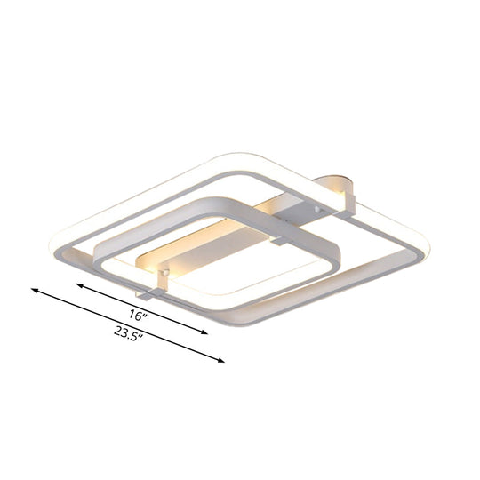 Sleek Rectangular Acrylic Semi Flush Modernist Ceiling Light Fixture with White/Warm LED Lighting - 2/3 Lights