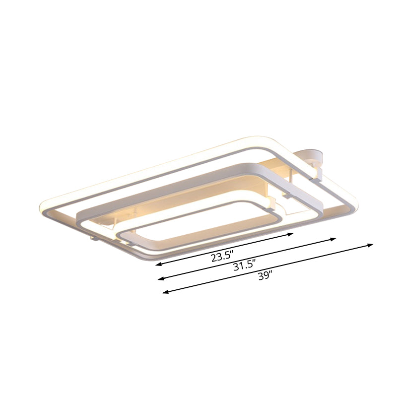 Sleek Rectangular Acrylic Semi Flush Modernist Ceiling Light Fixture with White/Warm LED Lighting - 2/3 Lights