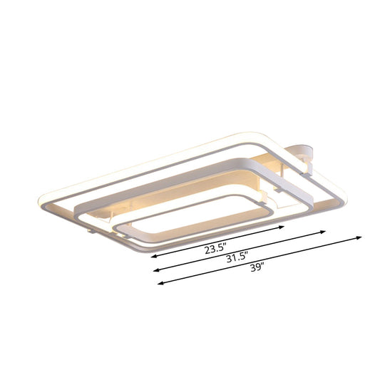 Sleek Rectangular Acrylic Semi Flush Modernist Ceiling Light Fixture with White/Warm LED Lighting - 2/3 Lights