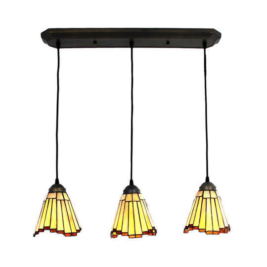 Tapered Cluster Pendant Light - Tiffany-Style Beige Handcrafted Stained Glass - Set of 3 Bulbs - Suspension Lighting Fixture