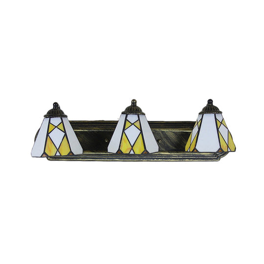 Tiffany Cone Wall Mounted Lamp With 3 Yellow/Amber Glass Sconce Heads - Perfect For Hallway Lighting