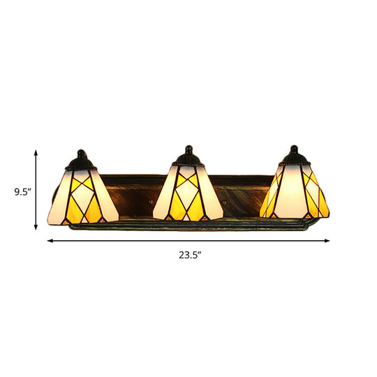 Tiffany Cone Wall Mounted Lamp With 3 Yellow/Amber Glass Sconce Heads - Perfect For Hallway Lighting