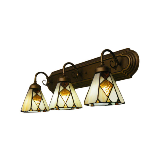 Tiffany Cone Wall Mounted Lamp With 3 Yellow/Amber Glass Sconce Heads - Perfect For Hallway Lighting