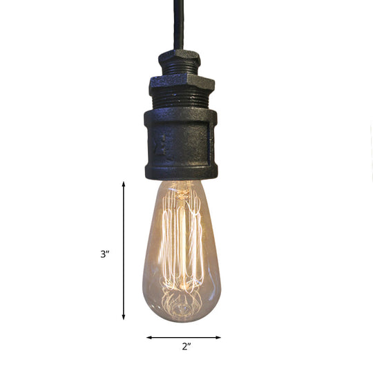 1-Light Industrial Exposed Bulb Pendant with Metallic Water Pipe Design for Hallways and Ceilings