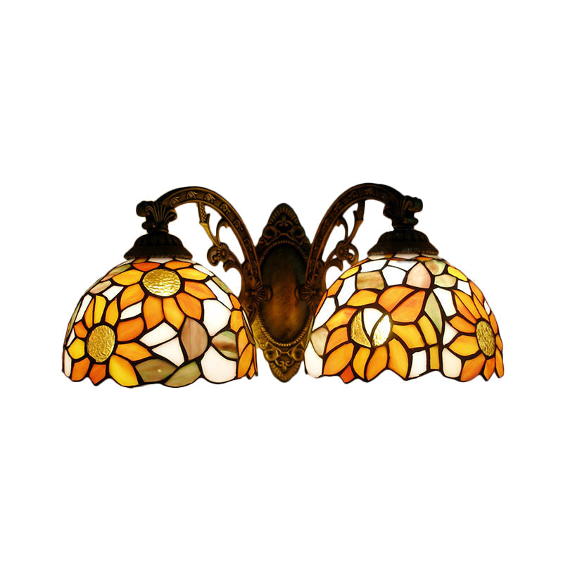 Sunflower Lodge Wall Sconce With Orange/Yellow Glass Shade - 2 Lights Lighting