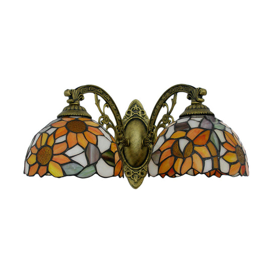 Sunflower Lodge Wall Sconce With Orange/Yellow Glass Shade - 2 Lights Lighting