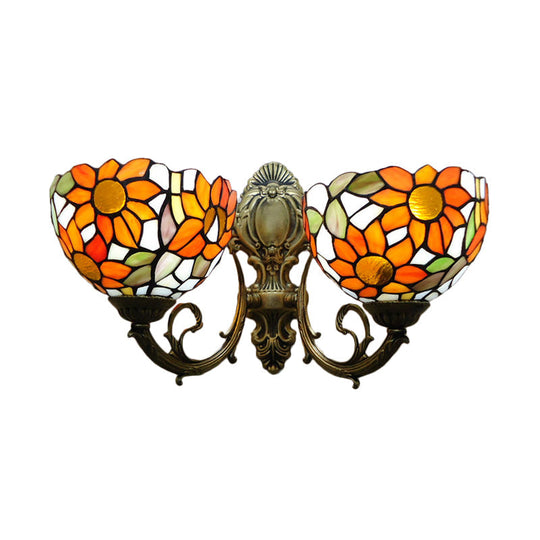 Sunflower Lodge Wall Sconce With Orange/Yellow Glass Shade - 2 Lights Lighting