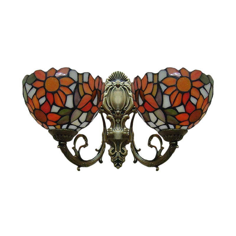 Sunflower Lodge Wall Sconce With Orange/Yellow Glass Shade - 2 Lights Lighting