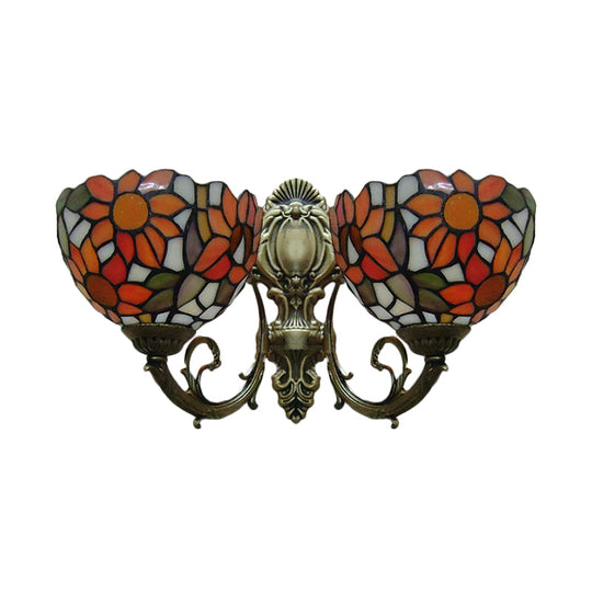 Sunflower Lodge Wall Sconce With Orange/Yellow Glass Shade - 2 Lights Lighting