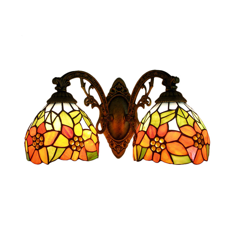 Sunflower Lodge Wall Sconce With Orange/Yellow Glass Shade - 2 Lights Lighting