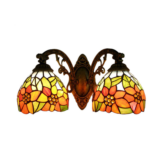 Sunflower Lodge Wall Sconce With Orange/Yellow Glass Shade - 2 Lights Lighting