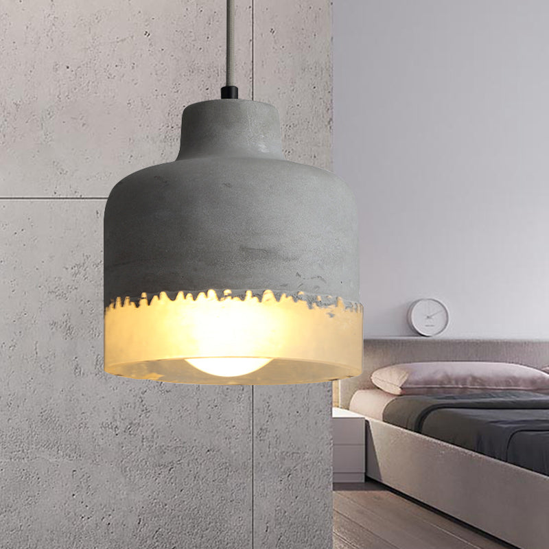 Simple Gray Cement Pendant Light For Drum Balcony & Living Room Grey