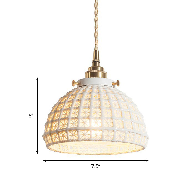 Modern Ceramic Domed Pendant Lamp - White Single Head Hanging Light For Kitchen & Hallway