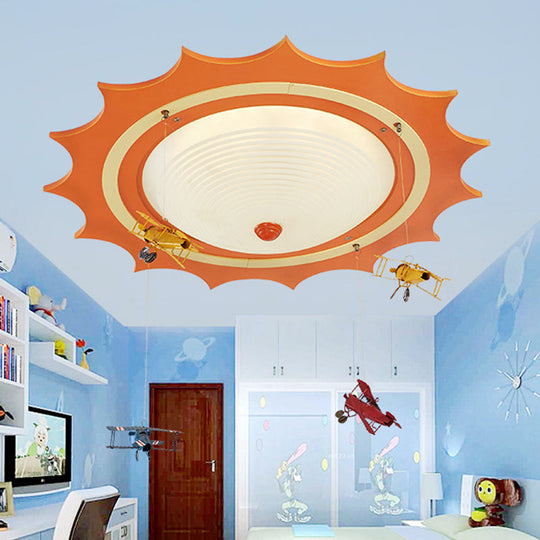 Modern Orange Sun Ceiling Light with Plane Acrylic Flush for Kids' Bedroom