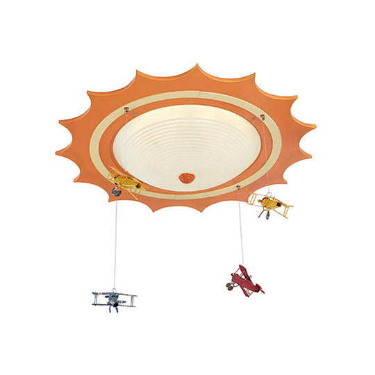 Modern Orange Sun Ceiling Light with Plane Acrylic Flush for Kids' Bedroom