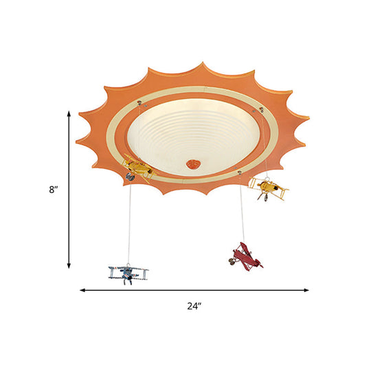 Modern Orange Sun Ceiling Light with Plane Acrylic Flush for Kids' Bedroom