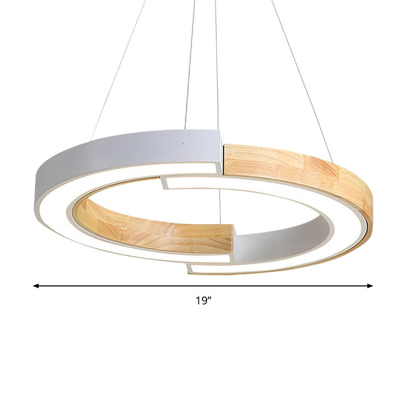 15"/19" Wide Nordic Style Wood Hanging Lamp with Black/White Ring Suspension - ideal for Bedroom and Restaurant