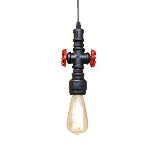 Antique Style Metal Pendant Lighting For Restaurants: Exposed Bulb Hanging Lamp With Pipe And Valve