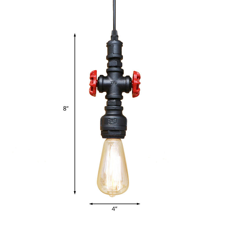 Antique Style Metal Pendant Lighting For Restaurants: Exposed Bulb Hanging Lamp With Pipe And Valve