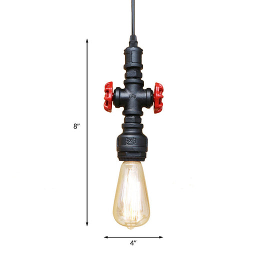 Antique Style Metal Pendant Lighting For Restaurants: Exposed Bulb Hanging Lamp With Pipe And Valve