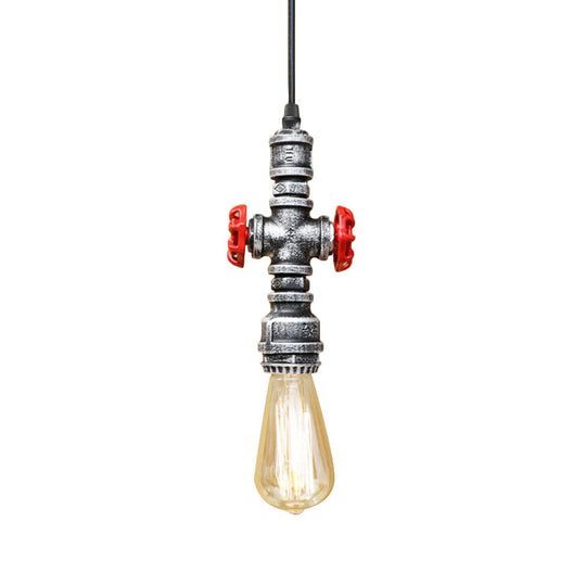 Antique Style Metal Pendant Lighting For Restaurants: Exposed Bulb Hanging Lamp With Pipe And Valve