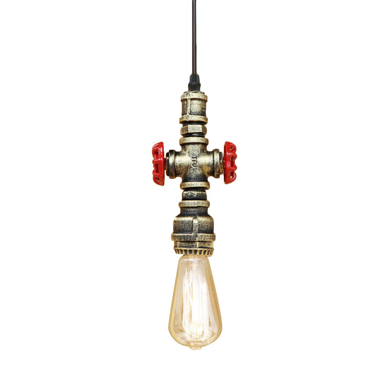 Antique Style Metal Pendant Lighting For Restaurants: Exposed Bulb Hanging Lamp With Pipe And Valve