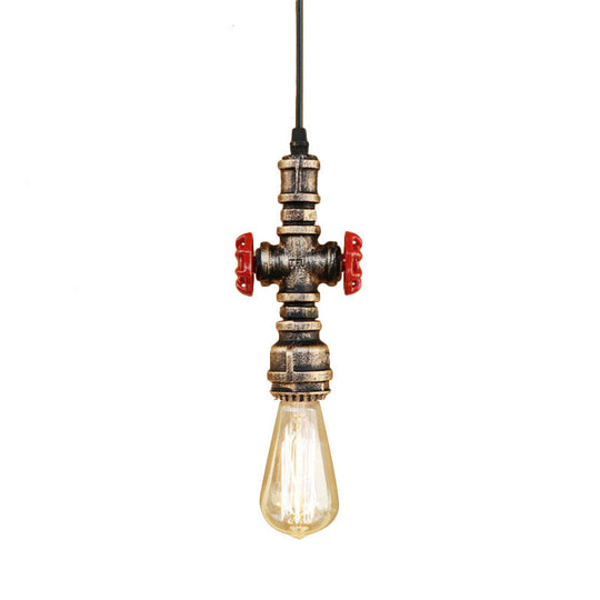 Antique Style Metal Pendant Lighting For Restaurants: Exposed Bulb Hanging Lamp With Pipe And Valve