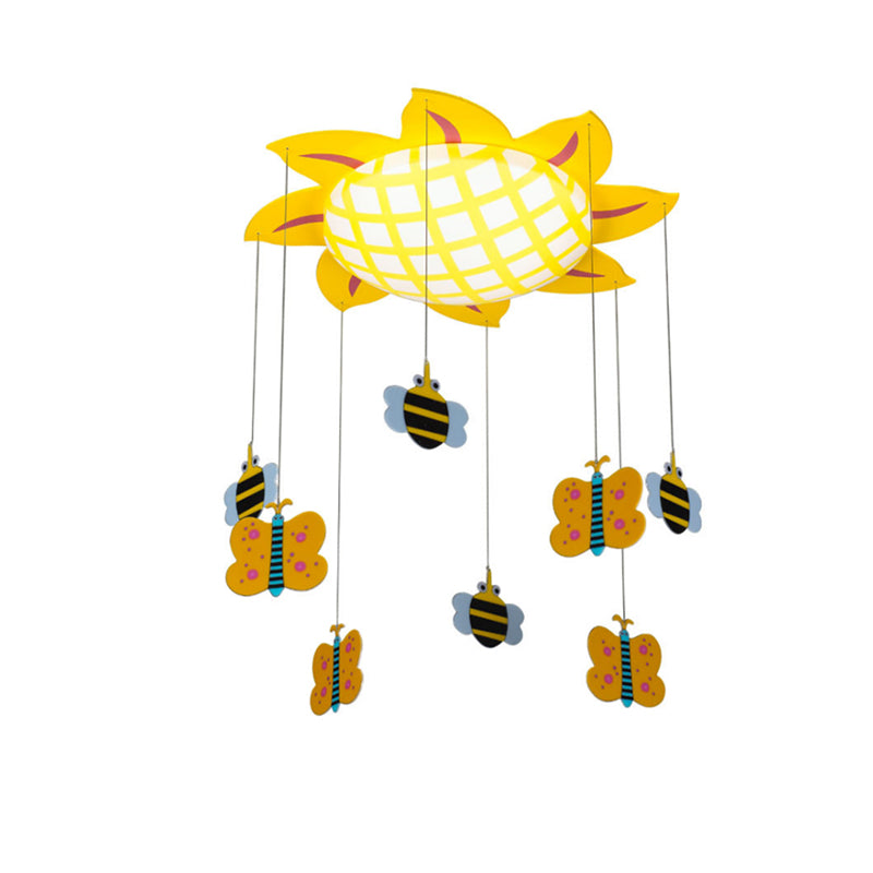 Sun Kids Bedroom Flush Ceiling Light: Butterfly Acrylic Cartoon Ceiling Lamp in Yellow