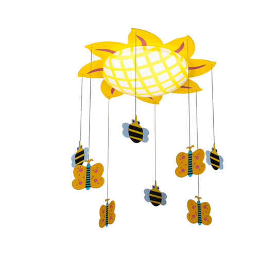 Sun Kids Bedroom Flush Ceiling Light: Butterfly Acrylic Cartoon Lamp In Yellow