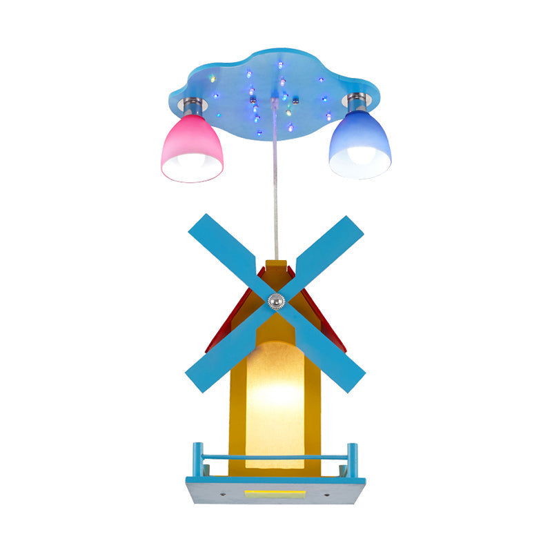 Cartoon House Ceiling Light: Windmill Metal 3-Light Blue Semi Flush for Shops