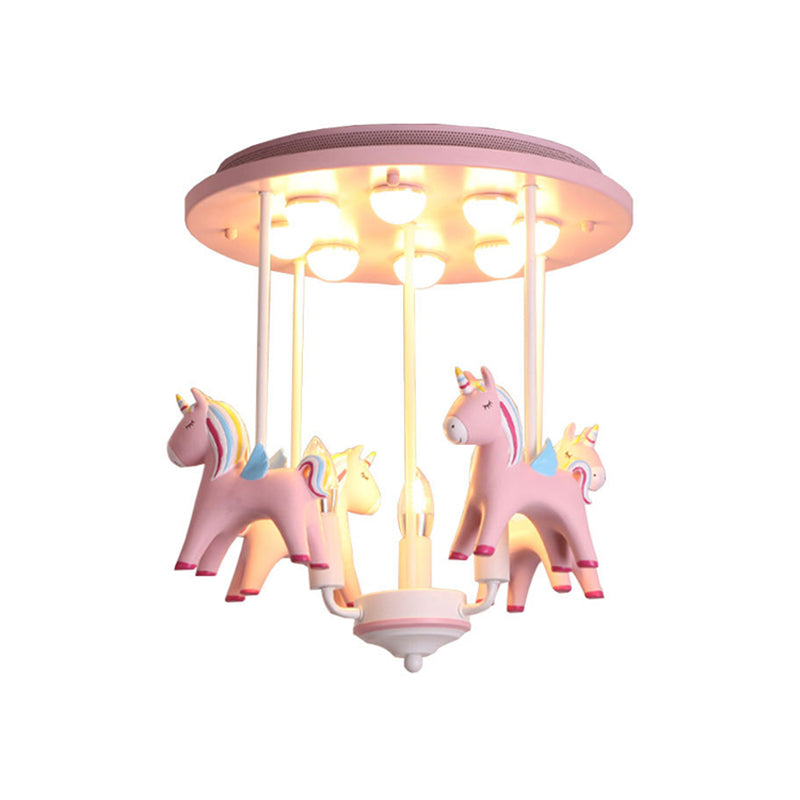 Fun-filled Kindergarten Semi Flush Ceiling Light: Resin Kids Ceiling Lamp in Pink Finish