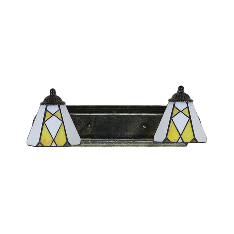 Yellow Glass Cone Sconce Tiffany Bronze Wall Mount Light - 2 Heads Bedroom Lighting