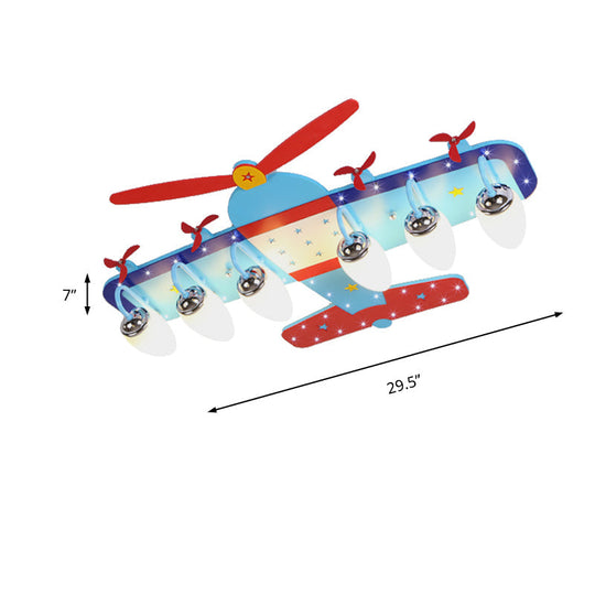Plafonnier Avion de Dessin Animé Bleu avec Hélice en Bois - Parfait pour les Chambres de Bébé !