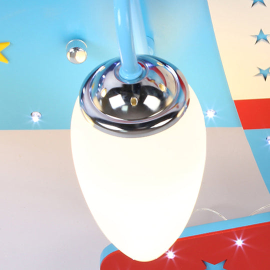 Blue Cartoon Plane Ceiling Light With Wood Propeller - Perfect For Baby Bedrooms!