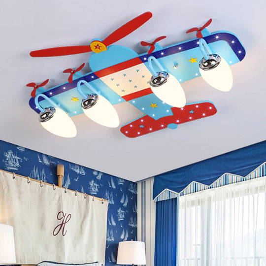 Plafonnier Avion de Dessin Animé Bleu avec Hélice en Bois - Parfait pour les Chambres de Bébé !