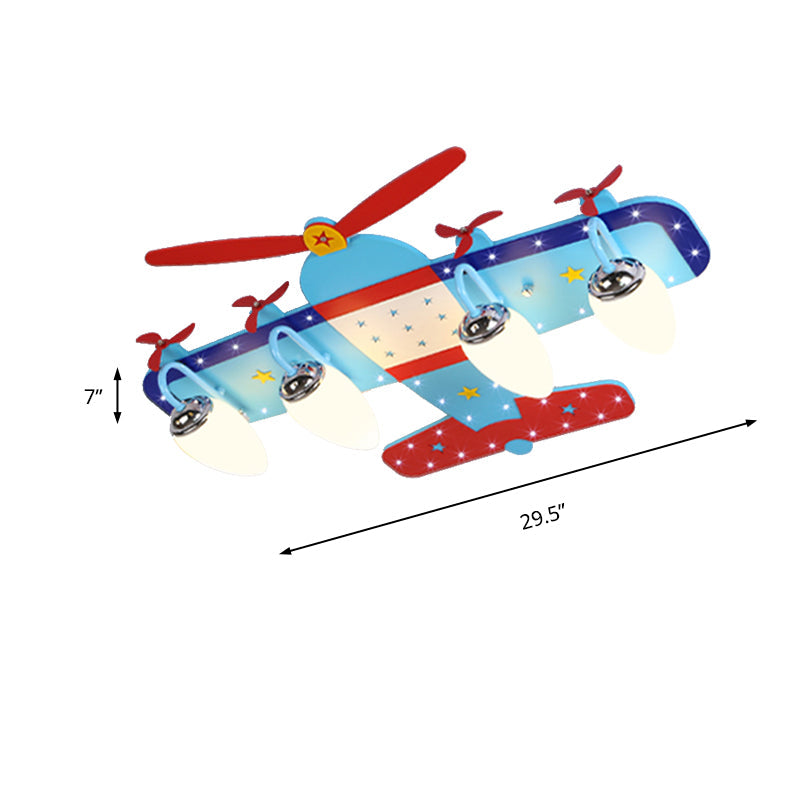 Plafonnier Avion de Dessin Animé Bleu avec Hélice en Bois - Parfait pour les Chambres de Bébé !