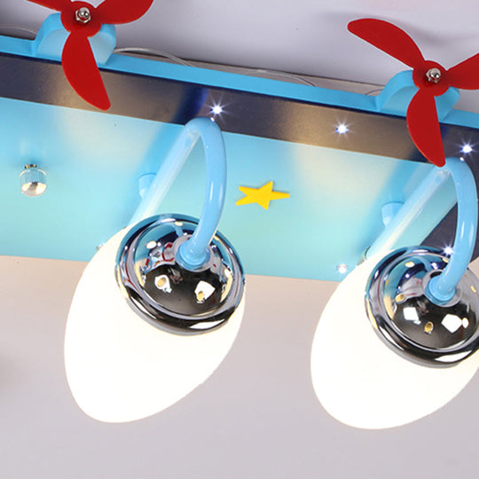 Blue Cartoon Plane Ceiling Light With Wood Propeller - Perfect For Baby Bedrooms!