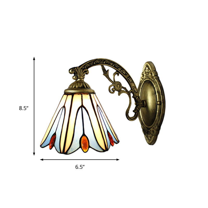 Blue Stained Glass Vintage Bell Shade Wall Sconce - Bedroom Lighting