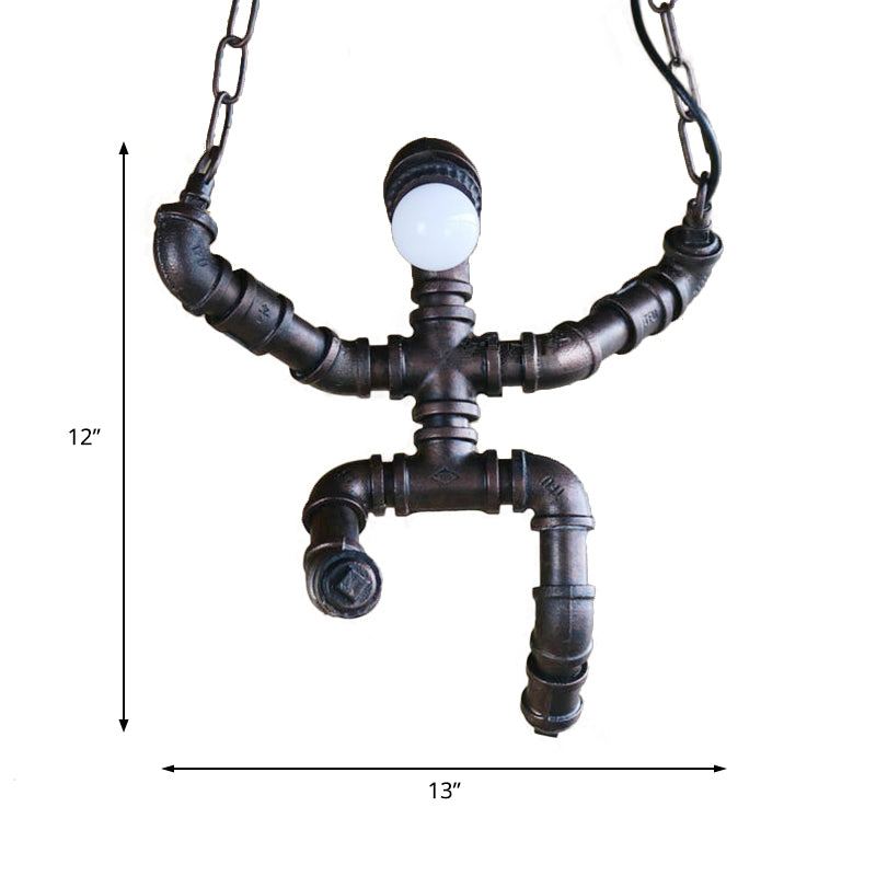 Iron Pipe Industrial Robot Pendant Light In Dark Rust With 1 Bulb