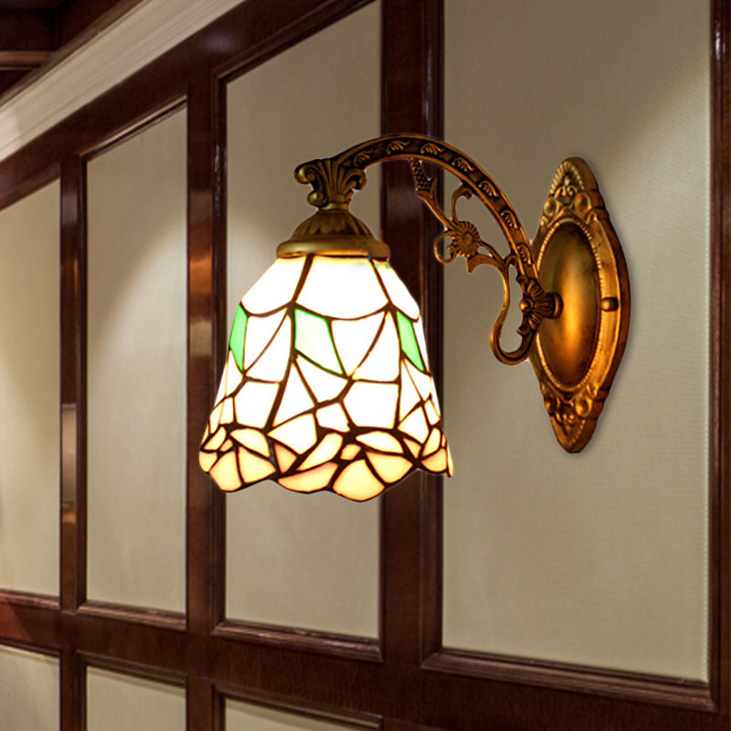 Vintage Stained Glass Bell Wall Sconce: Bedroom Lighting With Flower Pattern Beige / No Switch