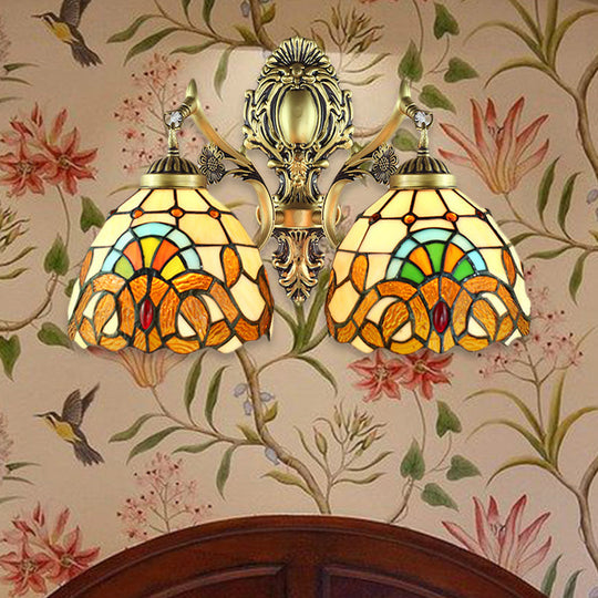 Wall Mounted Baroque Mermaid Stained Glass Sconce Light Set - Antique Bronze / Basic