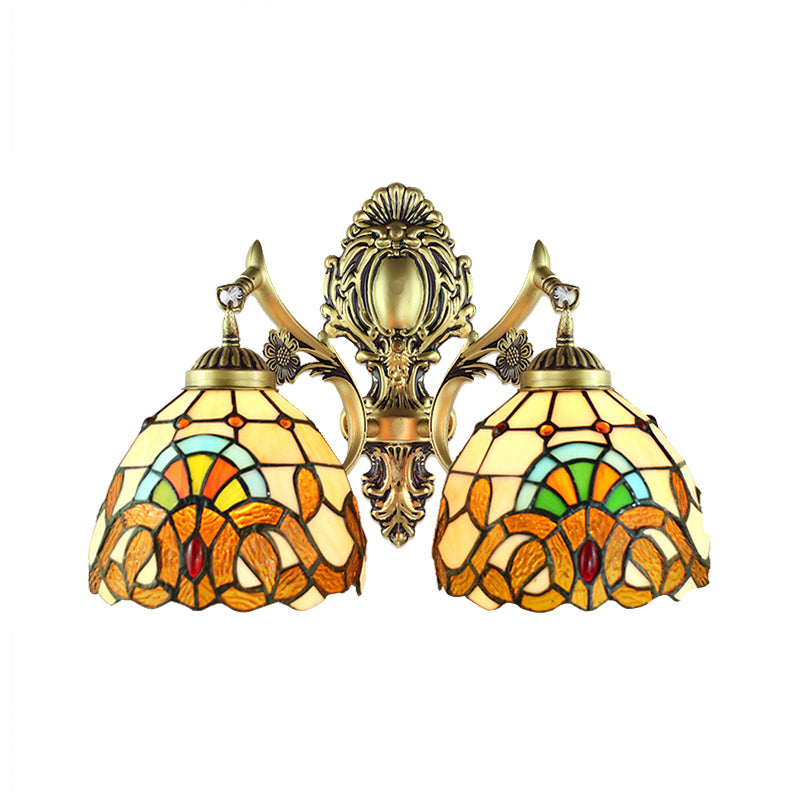 Wall Mounted Baroque Mermaid Stained Glass Sconce Light Set - Antique Bronze