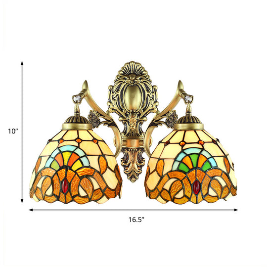 Wall Mounted Baroque Mermaid Stained Glass Sconce Light Set - Antique Bronze