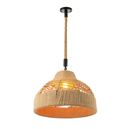 Vintage Industrial Pendant Light with Rope Flared/Bowl Cage Shade in Beige for Restaurant(1 Head)