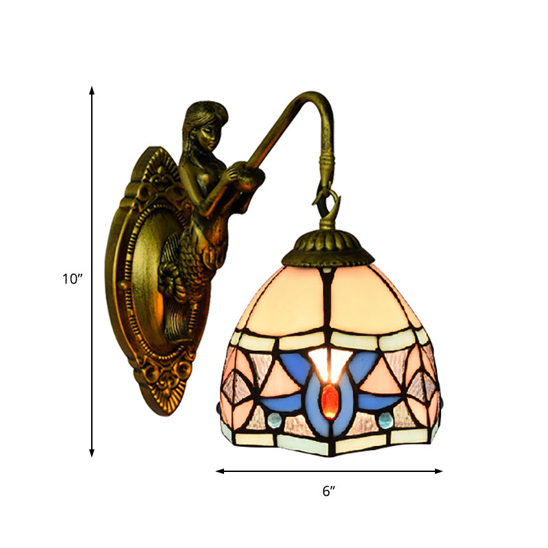 Tiffany Beige Glass Mermaid Wall Sconce - Hallway Accent Light