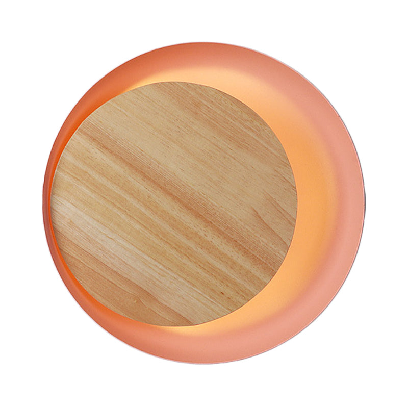 Macaron Loft Wood Led Wall Lamp - Pink Eclipse View Light Ideal For Stair Bathroom