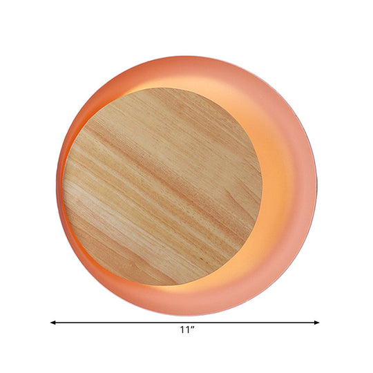 Macaron Loft Wood Led Wall Lamp - Pink Eclipse View Light Ideal For Stair Bathroom