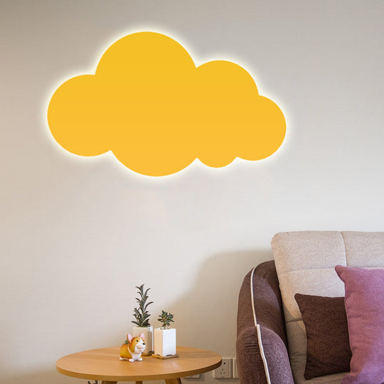 Macaron Style Led Wall Sconce For Kids Bedroom - Cloud Design Yellow