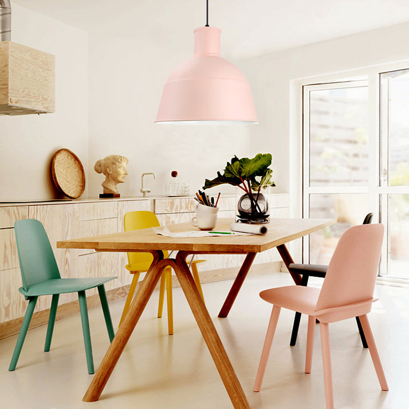 Minimalistic Kindergarten Pendant Light - Aluminum One-Light Macaron Hanging Lamp For Dining Rooms