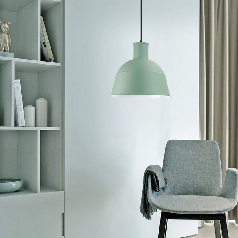 Minimalistic Kindergarten Pendant Light - Aluminum One-Light Macaron Hanging Lamp For Dining Rooms